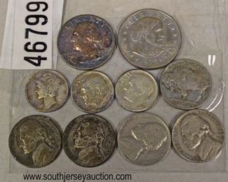  Group Lot of Silver Coins including: Susan B. Anthony, 1962 Quarter, Mercury Dime, 2 Roosevelt Dimes, Buffalo Nickel, and 4 1940’s Nickels

Auction Estimate $5-$10 – Located Glassware 