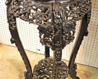 ANTIQUE Highly Carved Hardwood Asian Marble Top Corner Stand and Plant Stand

Auction Estimate $200-$400 – Located Inside

 