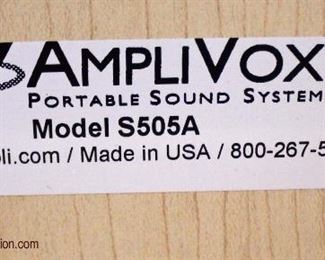 NEW “AmpliVOX Portable Sound Systems Executive Adjustable Column Sound Lectern WORKING with Paperwork Model #S505A 150 W. Multimedia Stereo Amplifier, Bluetooth Module and Control Panel, 21” Electret Condenser Gooseneck  Mic with Shock Mount Holder, 2 Built in Speakers, and 10 Foot AC Power Cord

Auction Estimate $400-$800 – Located Inside