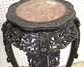 ANTIQUE Highly Carved Hardwood Asian Marble Top Corner Stand

Auction Estimate $200-$400 – Located Inside