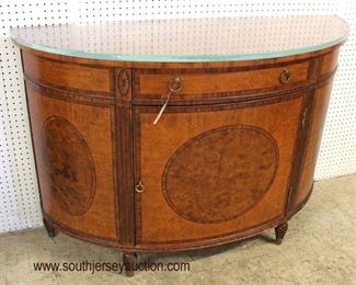  Burl Mahogany Highly Inlaid and Banded One Drawer One Door Demilune Commode with Custom Glass Top

Auction Estimate $300-$600 – Located Inside 