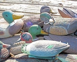 (27) Duck Decoys most with Tie Anchor Floats