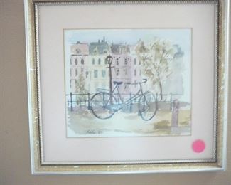 Original Water Color of Paris Bicycle signed
