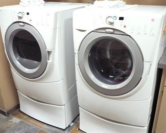Whirlpool Duet washer and dryer on pedestals