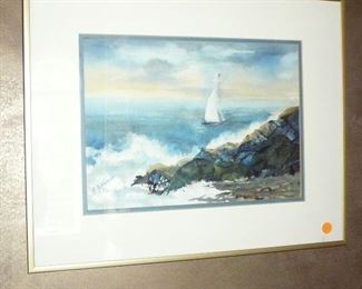 Original Water Color of Sail Boat on the ocean by F. Guhleman (Jefferson city Artist)