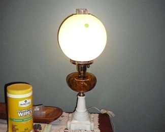 Fenton Amethyst an White Milk Glass Gone with the Wind Lamp