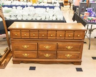 Dresser/mirror, chest, bed