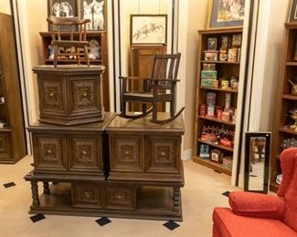 This 4 table set also has a matching bookshelf. And this is the sale for children's rockers or chairs - we have 4!