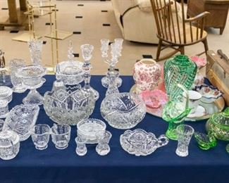 The green and clear vase on the right is a Lappas.