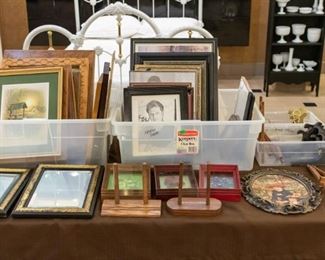 Picture frames, pictures, easels, etc.