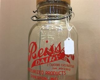 Rare Reiss Dairy Sikeston MO gal. jar with wooden lid.