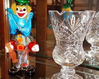 Murano clown. Waterford vase