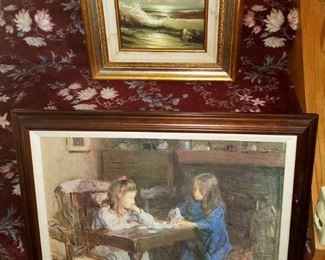 Framed art (oil top, print below)