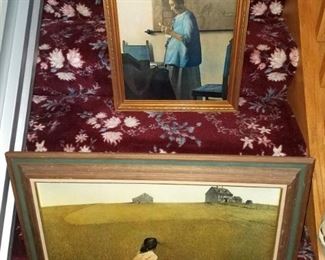 Framed art - framed repros. Vermeer's woman in blue reading a letter ( print on canvas). A. Wyeth - Christina's World (print)