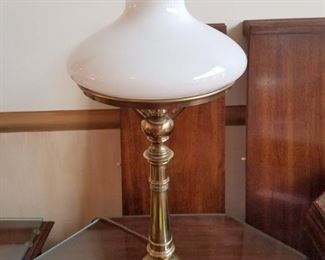 Milk glass and brass vintage lamp