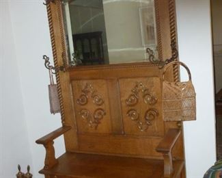 Wonderful old hall tree w/seat storage & mirror