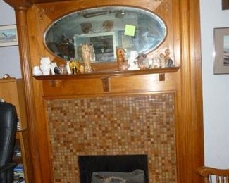 Incredible free-standing fireplace mantle on hearth w/electric logs