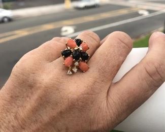 Black coral, pink coral with 5 diamonds in 14k $599