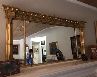 Gilded Mantle mirror gold in 3 sections 19th Century Empire $600