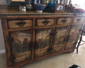 Rooster hand painted country french buffet $800