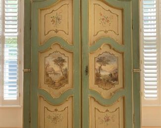 French Painted Armoire, Circa 1870, with Painting of a Landscape