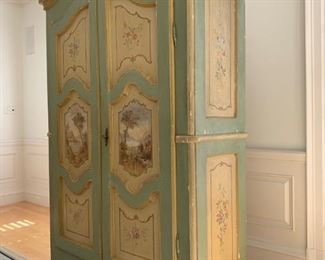 French Painted Armoire, Circa 1870, with Painting of a Landscape