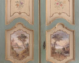 French Painted Armoire, Circa 1870, with Painting of a Landscape