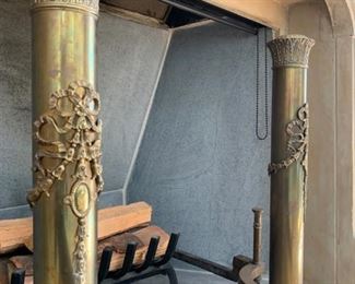 Classical Column Brass Fireplace Andirons