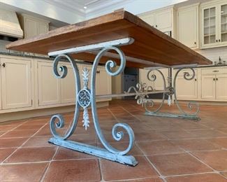 Antique Wrought Iron Table Base with Custom Made Pinewood Top