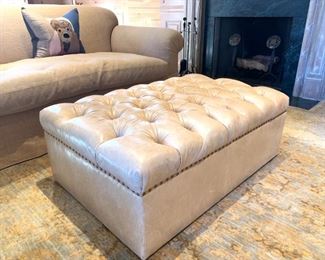 Tufted Leather Double Wide Ottoman on Casters