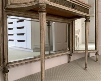 French Dressing Table with Tri-Fold Mirror and Marble Top