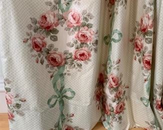 Custom Drapes that Match Upholstered Shirred Headboard with Matching Bed Skirt