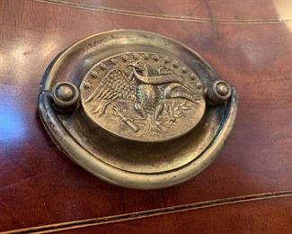 Antique Inlaid Flame Mahogany Sideboard with Brass Eagle Hardware