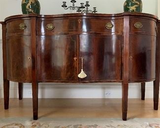 Antique Inlaid Flame Mahogany Sideboard with Brass Eagle Hardware