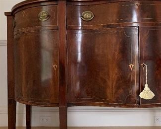 Antique Inlaid Flame Mahogany Sideboard with Brass Eagle Hardware