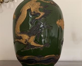 Green Vase with Dragon, Pair