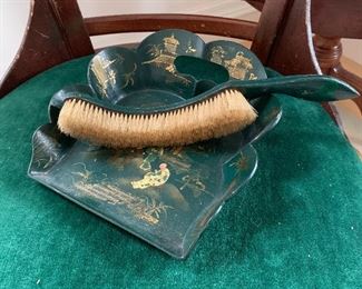 Antique French Paper Mache Crumb Brush and Tray