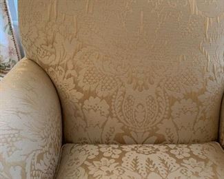 Damask Armchairs, PAIR, with Matching Ottoman