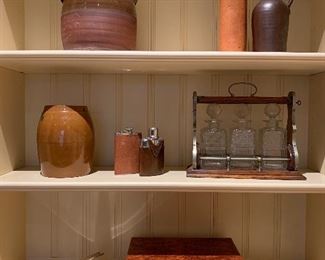 Antique Stoneware, Antique Tantalus Decanter, Burled Humidor from Dunhill