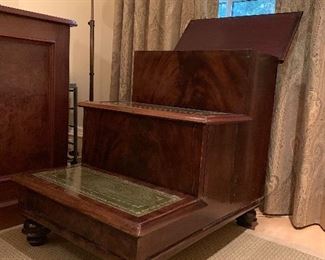 Antique Leather Top Library Steps with Storage
