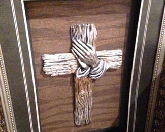 Framed "praying hands" cross