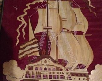 Wood carved sailing ship