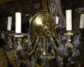 Antique brass and crystal chandelier