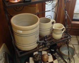 Baker's rack; pottery dispenser and pitchers