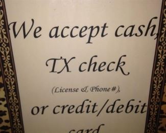 As long as we can receive the appropriate signal, credit/debit cards are accepted. Just in case, bring cash or a check.