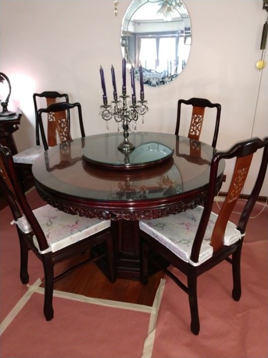 48 in.  Diameter Rosewood Dining Table w 6 Chairs 