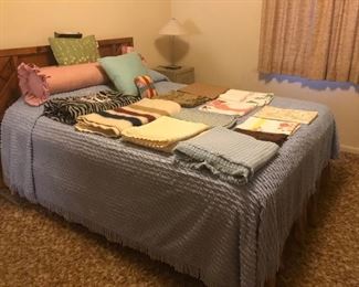 Chenille Bedspread, Large ROLL Pillows, Vintage lines