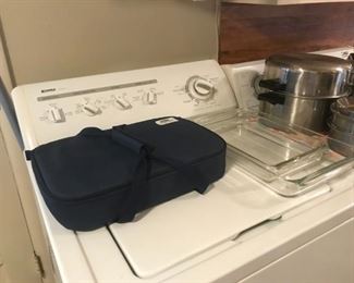 Pyrex Insulated Carry with HOT and COLD packs , Washer and Dryer, Lots of cook ware 