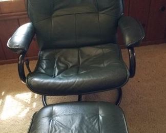1980s leather reclining chair and stool