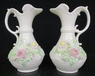 Pair of Belleek Ewers